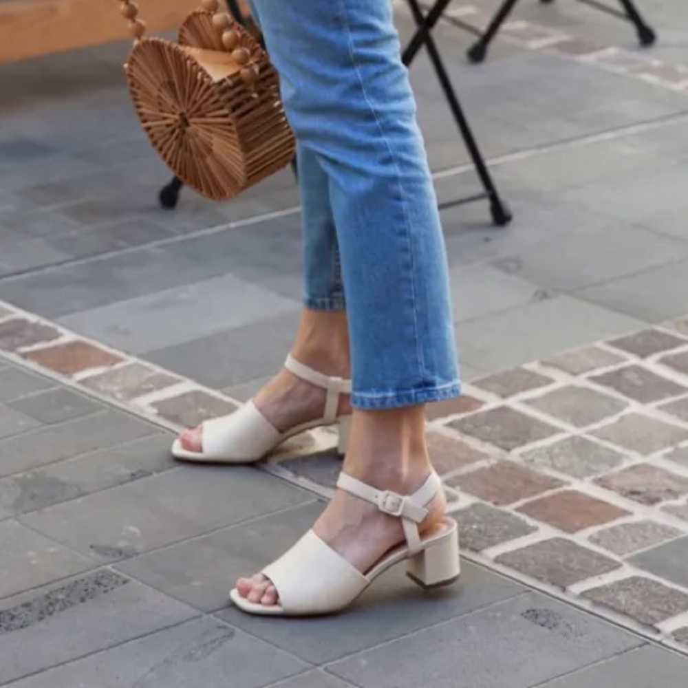 Everlane Cream Croc Block Heel Sandal
